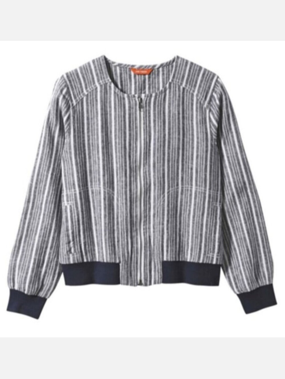 Joe Fresh Linen Striped Bomber Jacket Collarless Spring Full Zip Size Medium